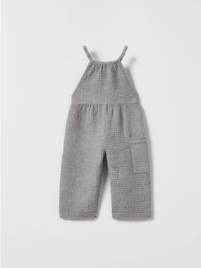 Zara Grey Waffle-Knit Kids Overalls 5-6yr